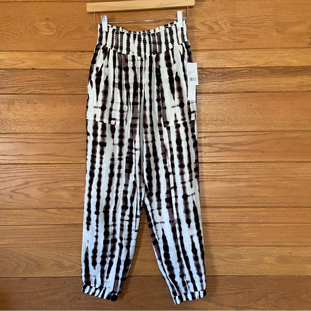 La Blanca Resort Wear brown and white tie dye cotton elastic waist pants